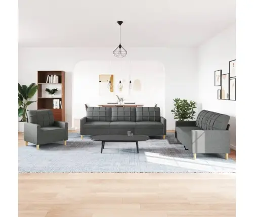 Trīsdaļīgs Dīvāna Komplekts, Tumši Pelēks Audums Vidaxl