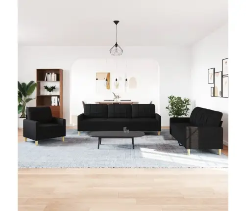 Trīsdaļīgs Dīvānu Komplekts, Melns, Audums Vidaxl