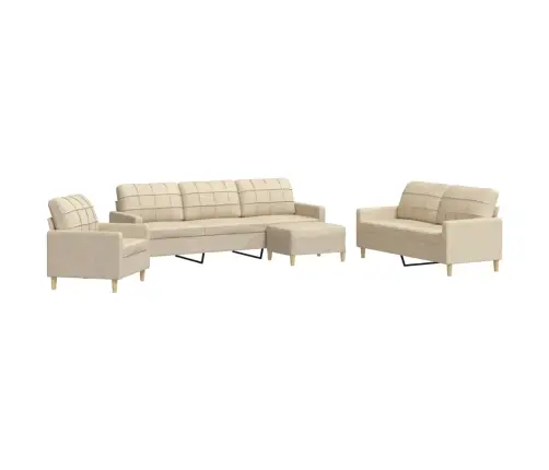 Četrdaļīgs Dīvānu Komplekts Ar Kāju Balstu, Krēmkrāsas Audums Vidaxl