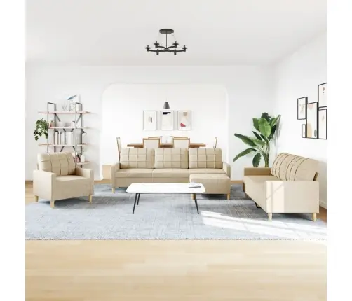 Četrdaļīgs Dīvānu Komplekts Ar Kāju Balstu, Krēmkrāsas Audums Vidaxl