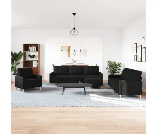 Četrdaļīgs Dīvānu Komplekts Ar Kāju Balstu, Melns Audums Vidaxl