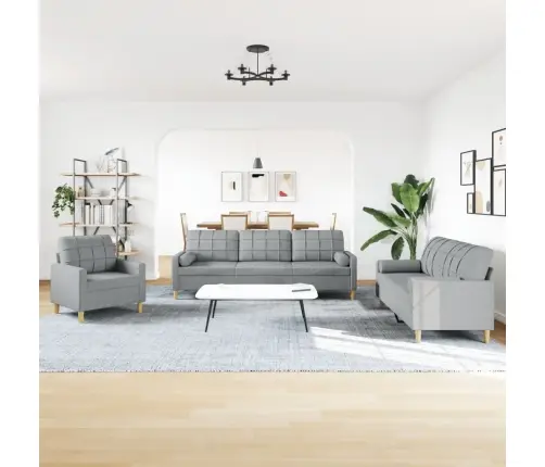 Trīsdaļīgs Dīvānu Komplekts Ar Spilveniem, Gaiši Pelēks Audums Vidaxl