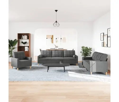 Trīsdaļīgs Dīvānu Komplekts Ar Spilveniem, Tumši Pelēks Audums Vidaxl