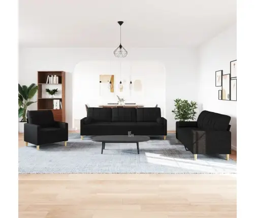 Trīsdaļīgs Dīvānu Komplekts Ar Spilveniem, Melns Audums Vidaxl