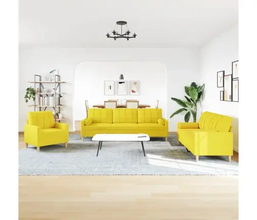 3-Osaline Diivanikomplekt Patjadega, Helekollane, Kangas