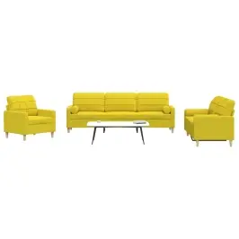 3-Osaline Diivanikomplekt Patjadega, Helekollane, Kangas