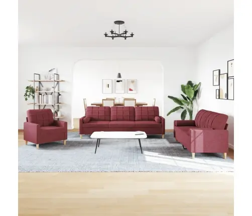 3-Osaline Diivanikomplekt Patjadega, Veinipunane, Kangas