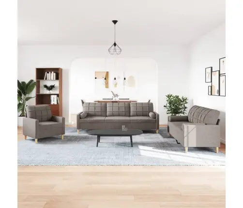 Sofos Komplektas Su Pagalvėmis, 3 Dalių, Taupe, Audinys