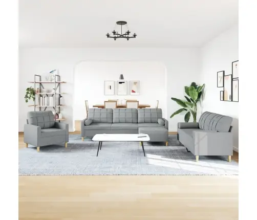 4-Osaline Diivanikomplekt Patjadega, Helehall, Kangas