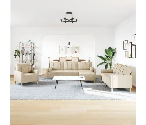 Četrdaļīgs Dīvānu Komplekts Ar Kāju Balstu Un Spilveniem, Bēšs Vidaxl