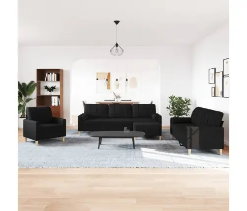 Četrdaļīgs Dīvānu Komplekts Ar Kāju Balstu Un Spilveniem, Melns Vidaxl