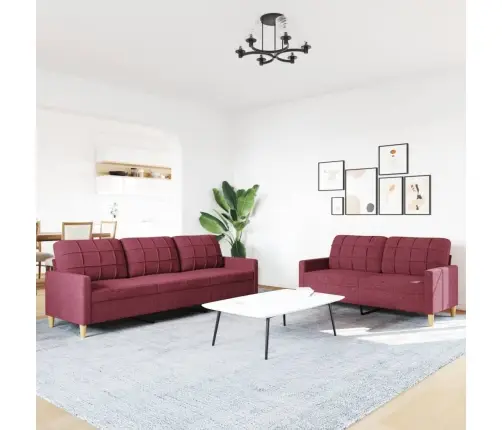 Sofos Komplektas, 2 Dalių, Raudonojo Vyno Spalvos, Audinys