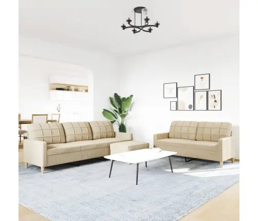 Trīsdaļīgs Dīvānu Komplekts Ar Kāju Balstu, Krēmkrāsas Audums Vidaxl