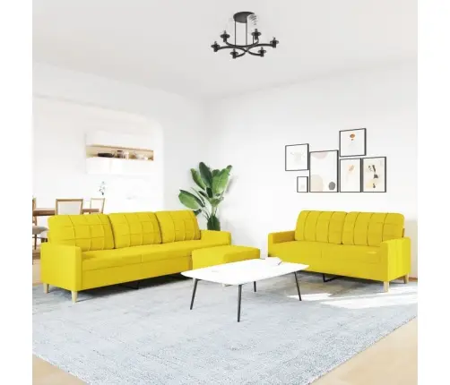 Trīsdaļīgs Dīvānu Komplekts Ar Kāju Balstu, Dzeltens Audums Vidaxl
