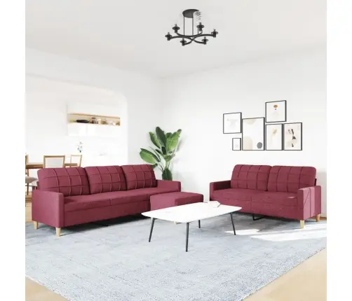 Trīsdaļīgs Dīvānu Komplekts Ar Kāju Balstu, Vīnsarkans Audums Vidaxl