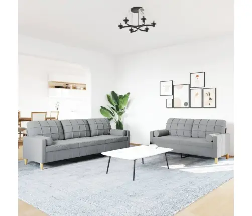 Sofos Komplektas Su Pagalvėmis, 2 Dalių, Pilkas, Audinys