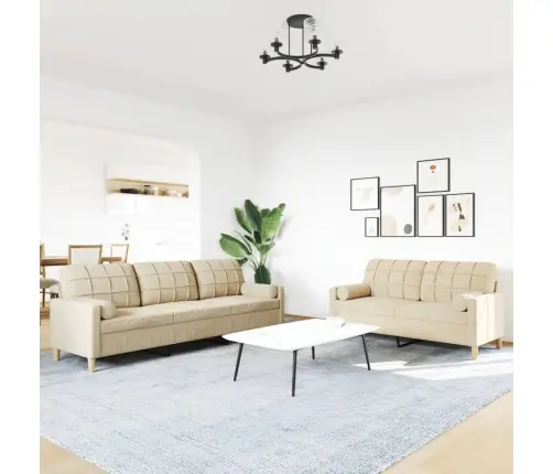 Divdaļīgs Dīvānu Komplekts Ar Spilveniem, Krēmkrāsas Audums Vidaxl