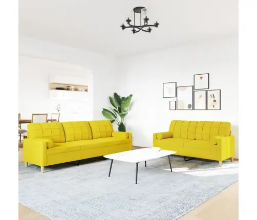 Divdaļīgs Dīvānu Komplekts Ar Spilveniem, Gaiši Dzeltens Audums Vidaxl