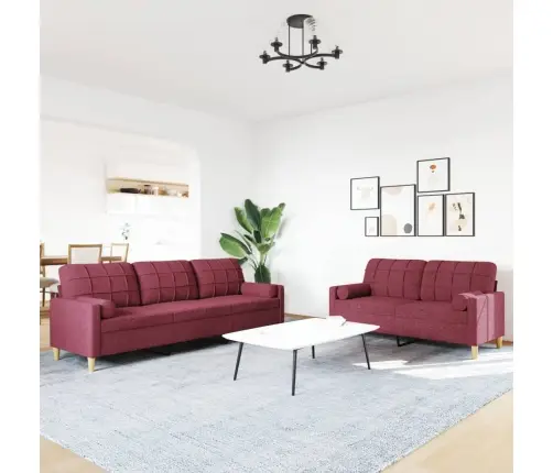 Divdaļīgs Dīvānu Komplekts Ar Spilveniem, Vīnsarkans Audums Vidaxl