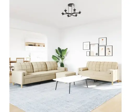 Trīsdaļīgs Dīvānu Komplekts Ar Kāju Balstu Un Spilveniem, Bēšs Vidaxl