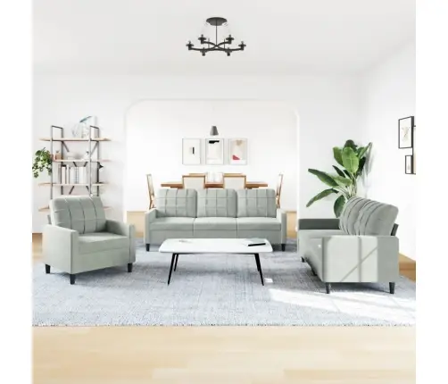 Trīsdaļīgs Dīvānu Komplekts Ar Spilveniem, Gaiši Pelēks Samts Vidaxl