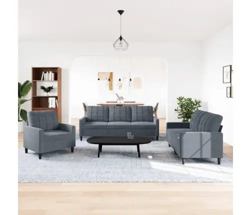 Trīsdaļīgs Dīvānu Komplekts Ar Spilveniem, Tumši Pelēks Samts Vidaxl