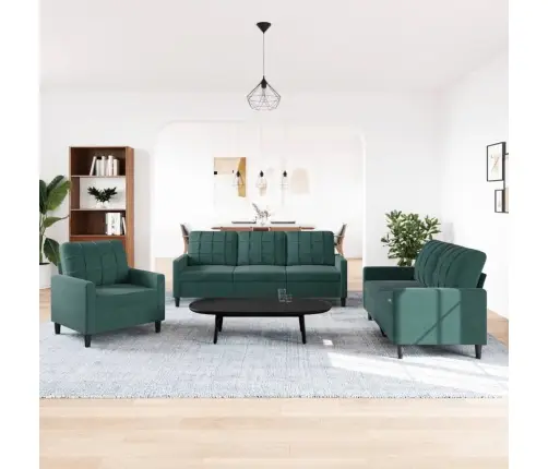 3-Osaline Diivanikomplekt Patjadega, Tumeroheline, Samet