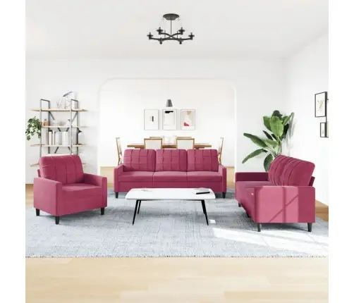 Sofos Komplektas Su Pagalvėlėmis, 3 Dalių, Vyno, Aksomas