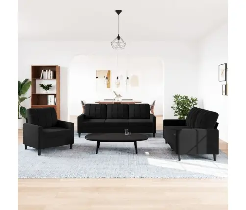 Sofos Komplektas Su Pagalvėlėmis, 3 Dalių, Juodas, Aksomas