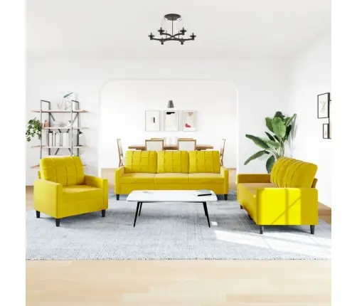 Trīsdaļīgs Dīvānu Komplekts Ar Spilveniem, Dzeltens Samts Vidaxl