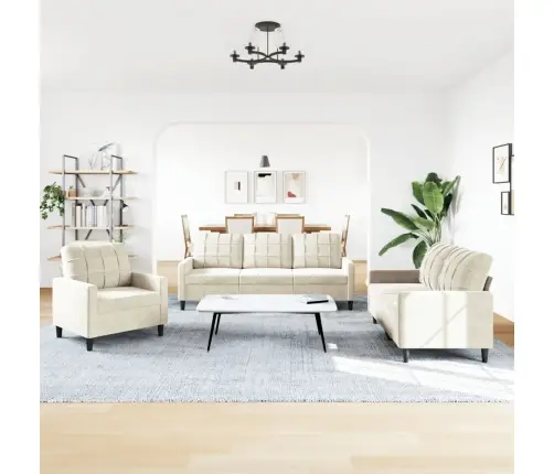 3-Osaline Diivanikomplekt Patjadega, Kreemjas, Samet