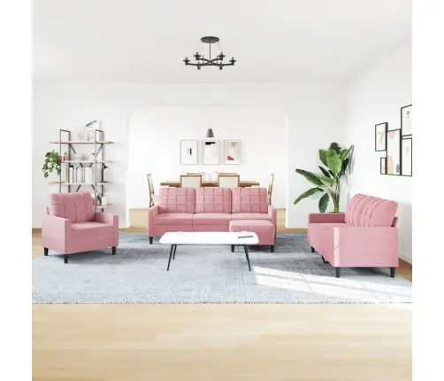 4-Osaline Diivanikomplekt Patjadega, Roosa, Samet