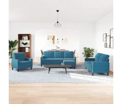 4-Osaline Diivanikomplekt Patjadega, Sinine, Samet