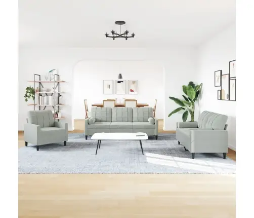 Trīsdaļīgs Dīvānu Komplekts Ar Spilveniem, Gaiši Pelēks Samts Vidaxl