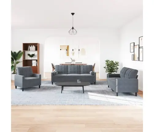 Trīsdaļīgs Dīvānu Komplekts Ar Spilveniem, Tumši Pelēks Samts Vidaxl