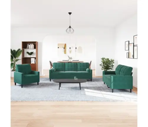 Trīsdaļīgs Dīvānu Komplekts Ar Spilveniem, Tumši Zaļš Samts Vidaxl