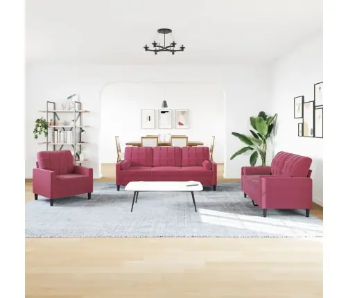 Trīsdaļīgs Dīvānu Komplekts Ar Spilveniem, Vīnsarkans Samts Vidaxl