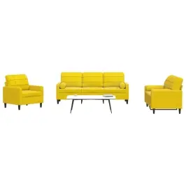Trīsdaļīgs Dīvānu Komplekts Ar Spilveniem, Dzeltens Samts Vidaxl Trīsdaļīgs Dīvānu Komplekts Ar Spilveniem, Dzeltens Samts Vidaxl