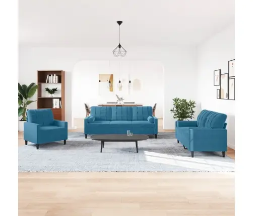 Trīsdaļīgs Dīvānu Komplekts Ar Spilveniem, Zils Samts Vidaxl