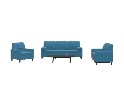 Trīsdaļīgs Dīvānu Komplekts Ar Spilveniem, Zils Samts Vidaxl