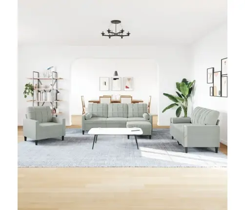 Četrdaļīgs Dīvānu Komplekts Ar Spilveniem, Gaiši Pelēks Samts Vidaxl