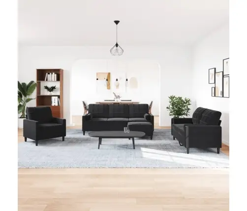 Sofos Komplektas Su Pagalvėlėmis, 4 Dalių, Juodas, Aksomas