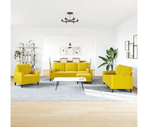 Četrdaļīgs Dīvānu Komplekts Ar Spilveniem, Dzeltens Samts Vidaxl