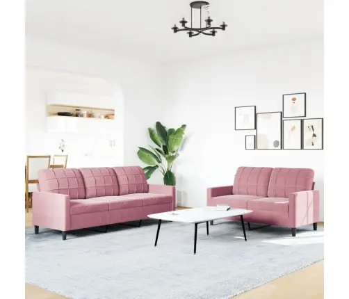 Sofos Komplektas Su Pagalvėlėmis, 2 Dalių, Rožinis, Aksomas