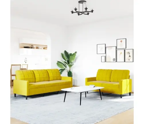 Divdaļīgs Dīvānu Komplekts Ar Spilveniem, Dzeltens Samts Vidaxl Divdaļīgs Dīvānu Komplekts Ar Spilveniem, Dzeltens Samts Vidaxl