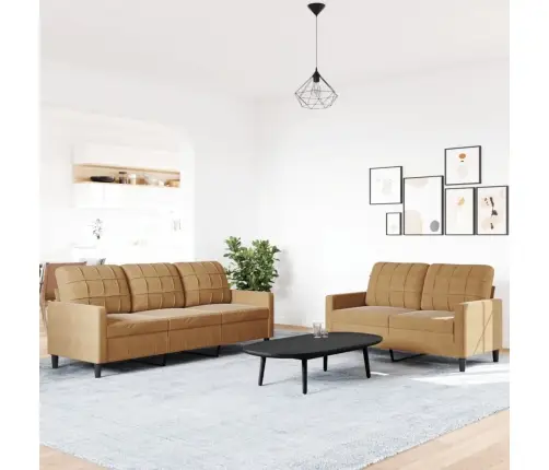 2-Osaline Diivanikomplekt Patjadega, Pruun, Samet