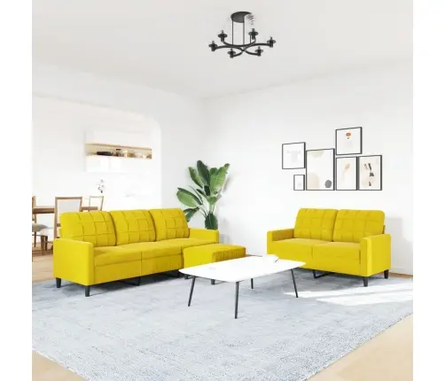 Trīsdaļīgs Dīvānu Komplekts Ar Spilveniem, Dzeltens Samts Vidaxl