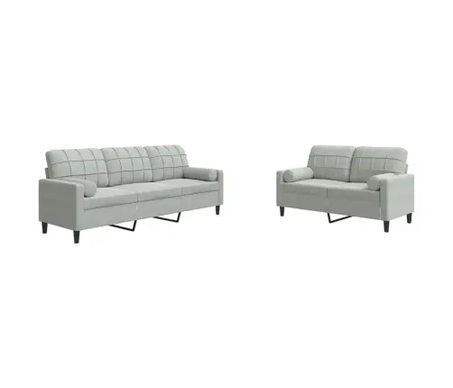 Sofos Komplektas Su Pagalvėlėmis, 2 Dalių, Pilkas, Aksomas