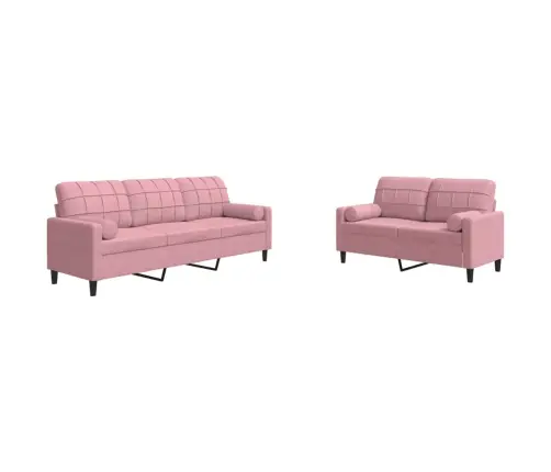 2-Osaline Diivanikomplekt Patjadega, Roosa, Samet