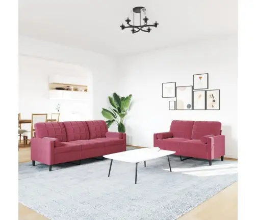 2-Osaline Diivanikomplekt Patjadega, Veinipunane, Samet